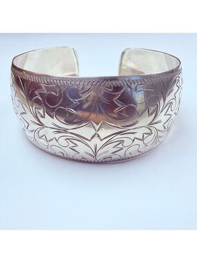 BIG Thorn Embrace Filigree Etched 925 Sterling Silver 29MM VTG Cuff Bracelet